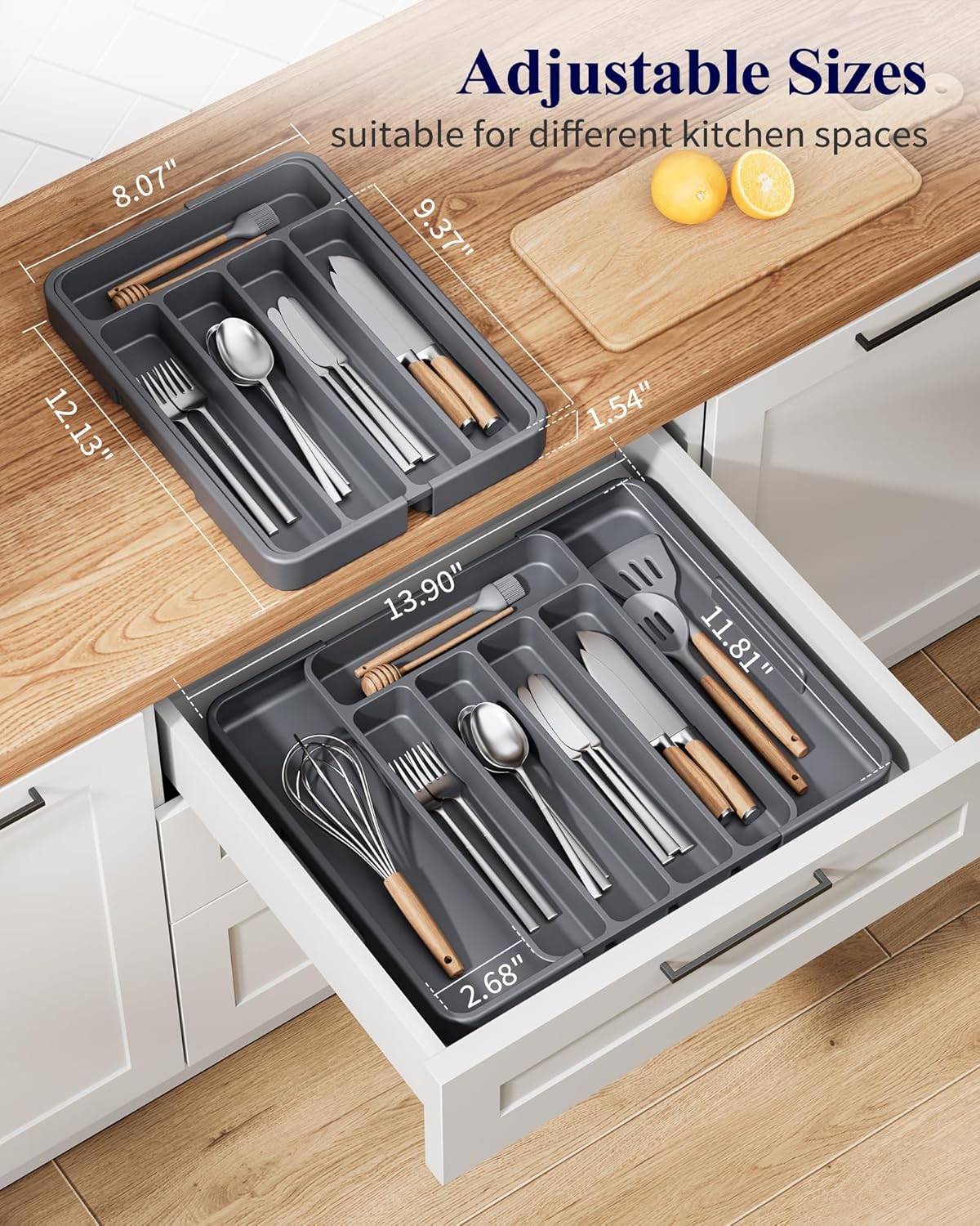 Kitsure Cutlery Drawer Organiser for Kitchen - Adjustable Cutlery Tray for Effortless Utensil