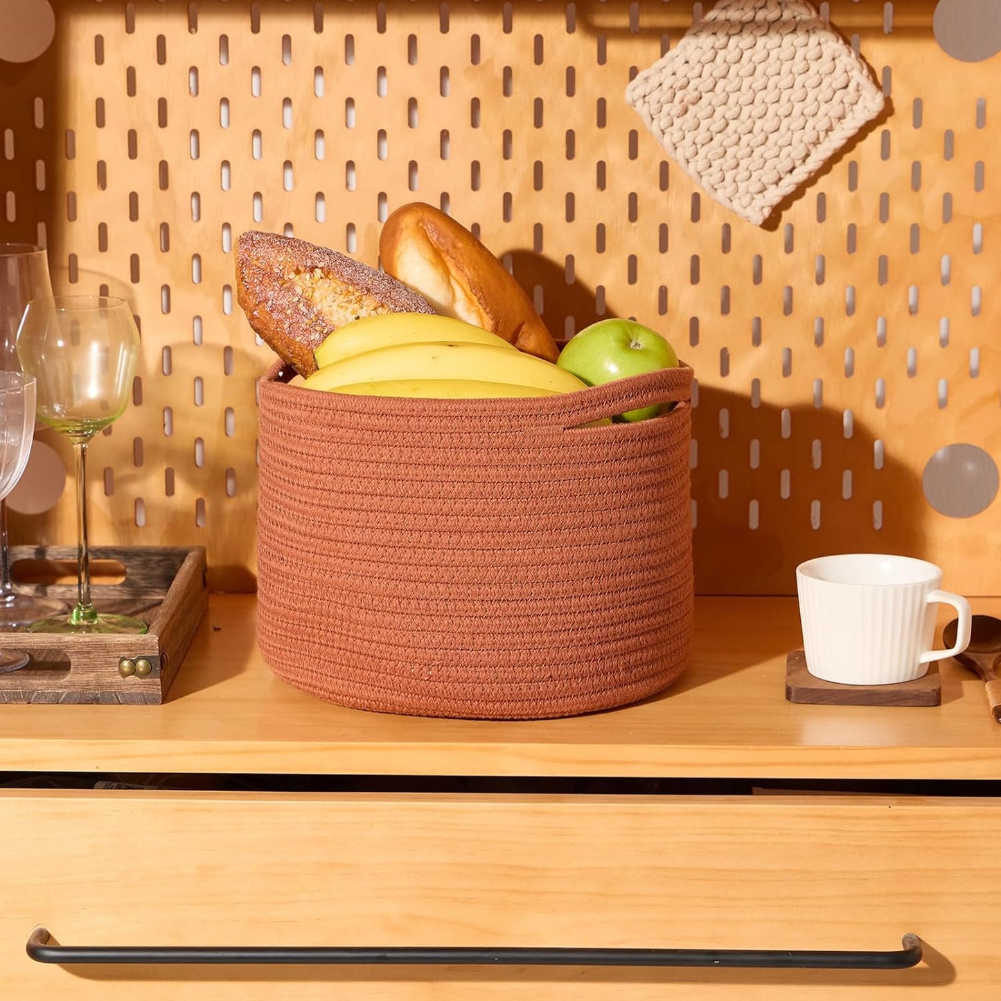 Small Basket for Organizing | Cube Shelf Closet Storage Baskets | 9.7×9.7×7.1” | Woven Rope Gift