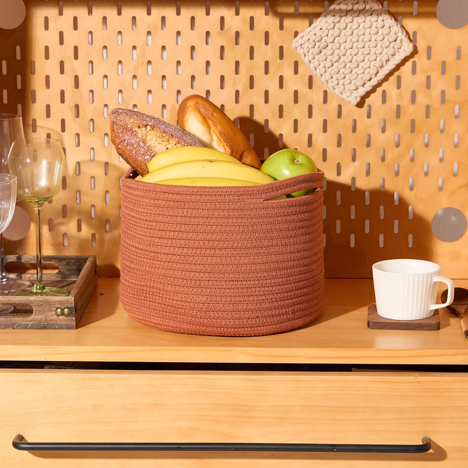 Small Basket for Organizing | Cube Shelf Closet Storage Baskets | 9.7×9.7×7.1” | Woven Rope Gift