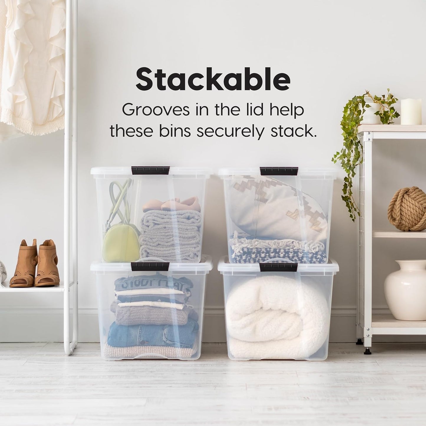 IRIS USA 72 Qt Stackable Plastic Storage Bins with Lids, 6 Pack - BPA-Free, Made in USA