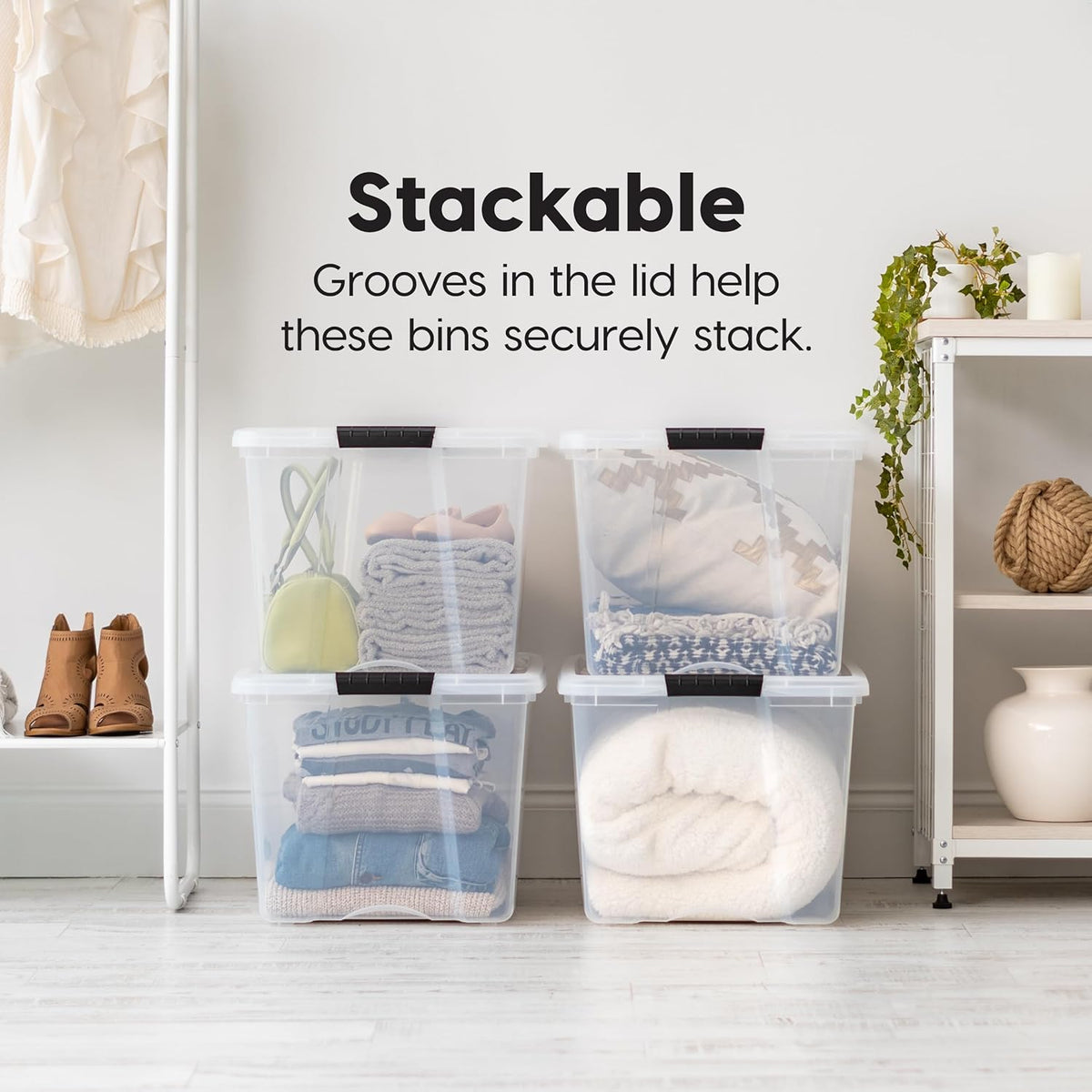 IRIS USA 72 Qt Stackable Plastic Storage Bins with Lids, 6 Pack - BPA-Free, Made in USA