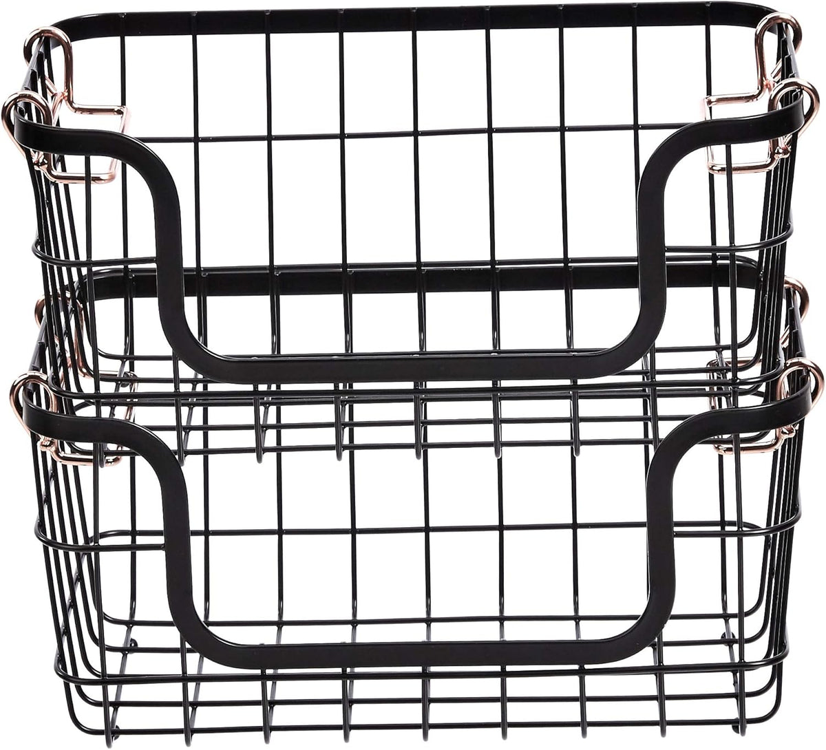 Amazon Basics Stackable Metal Wire Rectangular Storage Basket Set For Kitchen or Bathroom, 2 Count