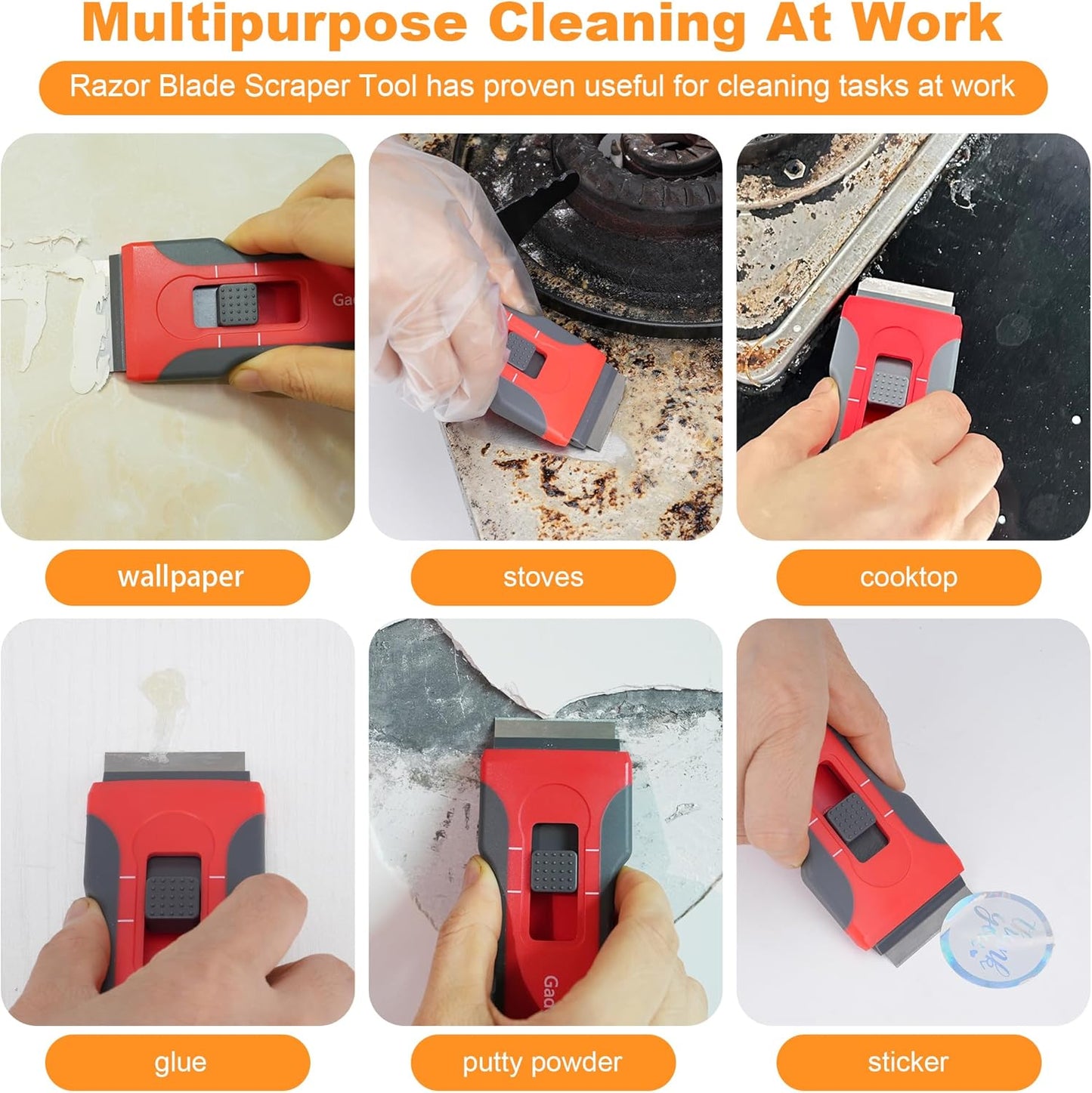 Upgraded Razor Blade Scraper with 2 Pcs Plastic Scraper, Scraper Tool for Cooktop, Oven, Stove