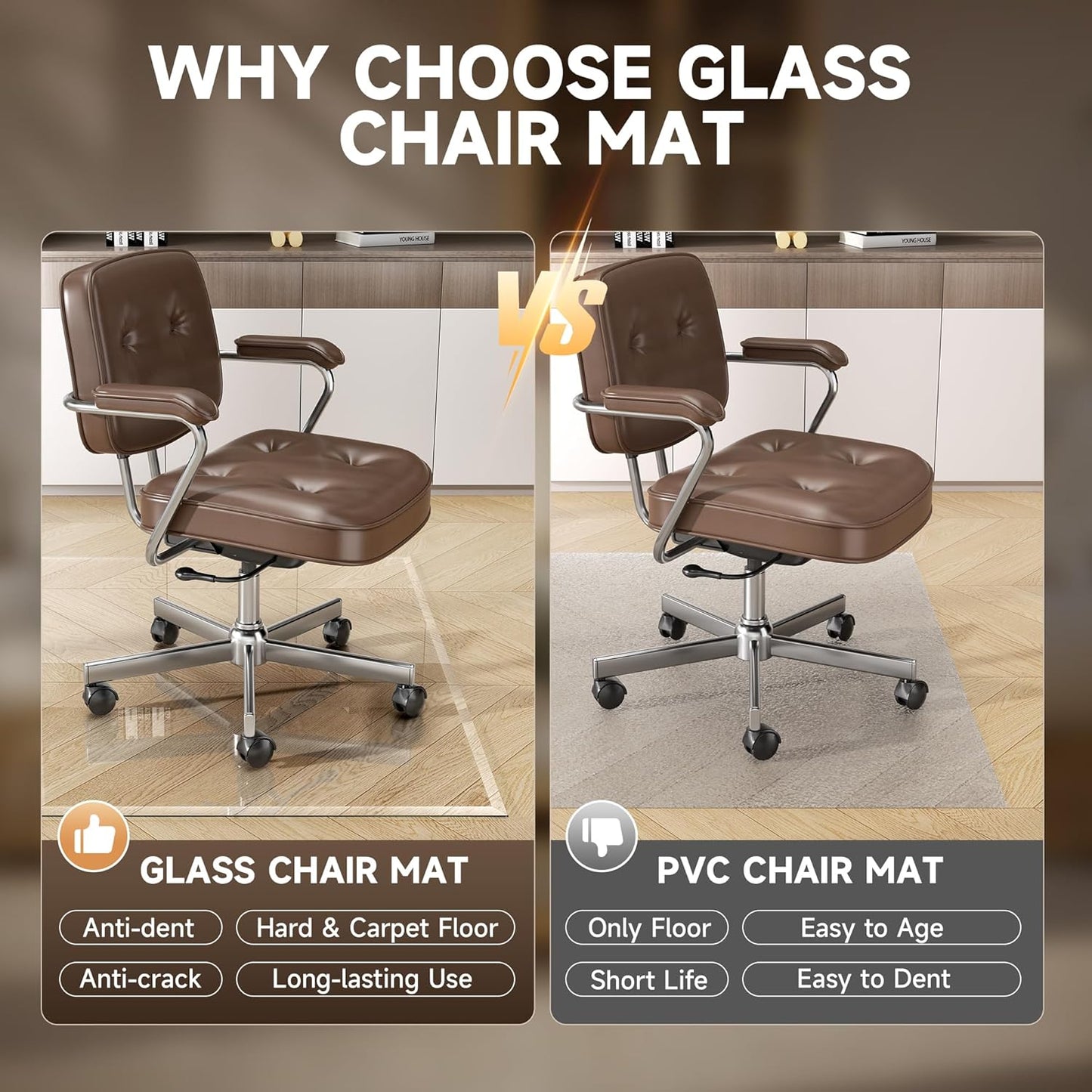 [Tempered Glass] 50“ x 44” Beveled Edge Glass Chair Mat with Polished Edge Clear Office Chair Mat