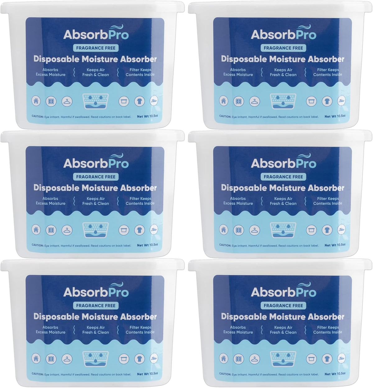 Moisture Absorber Tub Fragrance Free - 6-Pack - 10.5 oz Unscented Disposable Odor Eliminator Box &