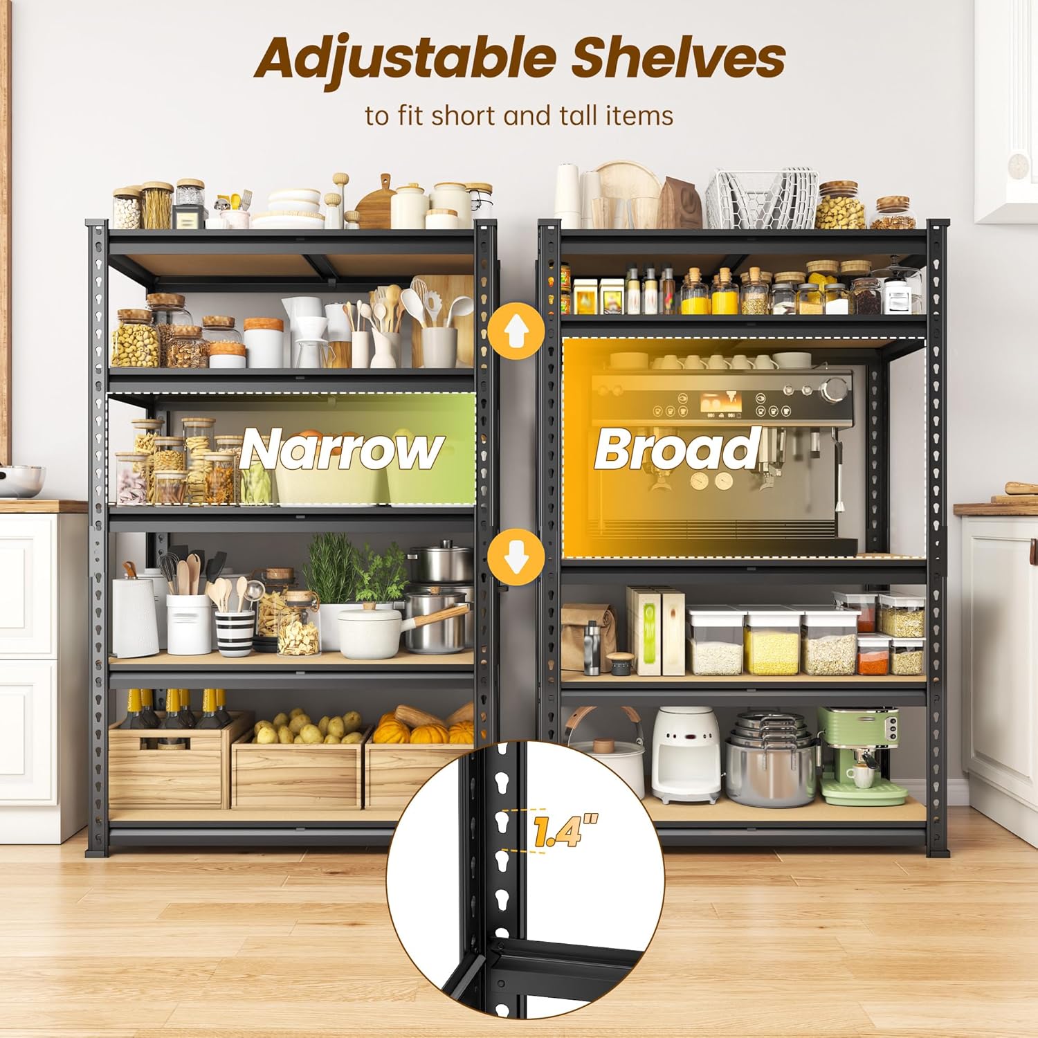 1980LBS Storage Shelves, 5-Tier Adjustable Pantry Shelves, Metal Shelving Unit for Kitchen, Pantry