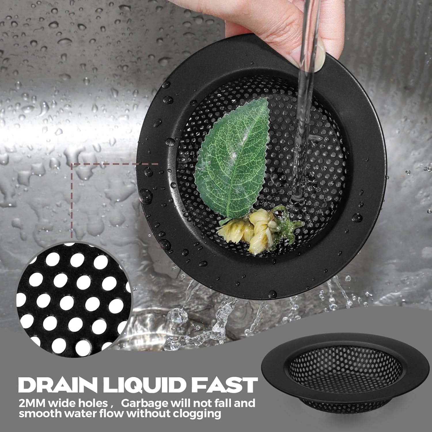 Retisee 2 Pcs Sink Strainer Stainless Steel Kitchen Sink Drain Strainer Basket Cover Mesh Hair Food
