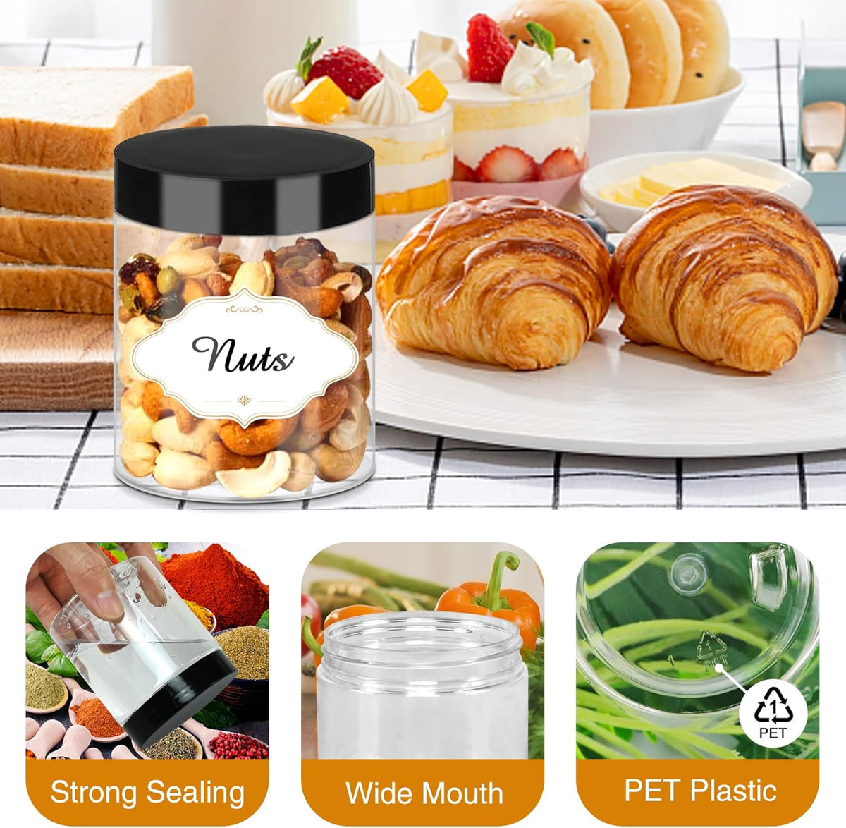 8 OZ Plastic Jars with Lids, Slime Containers with Lids 48 Pcs Airtight Round Plastic Storage Jars