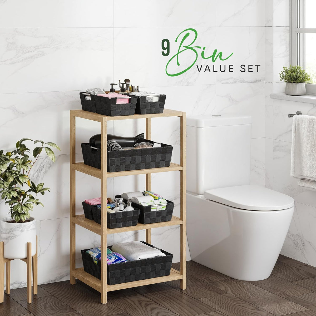 Baskets For Organizing Set Of 9 Black - Storage Baskets For Shelves - Perfect Closet Organizer