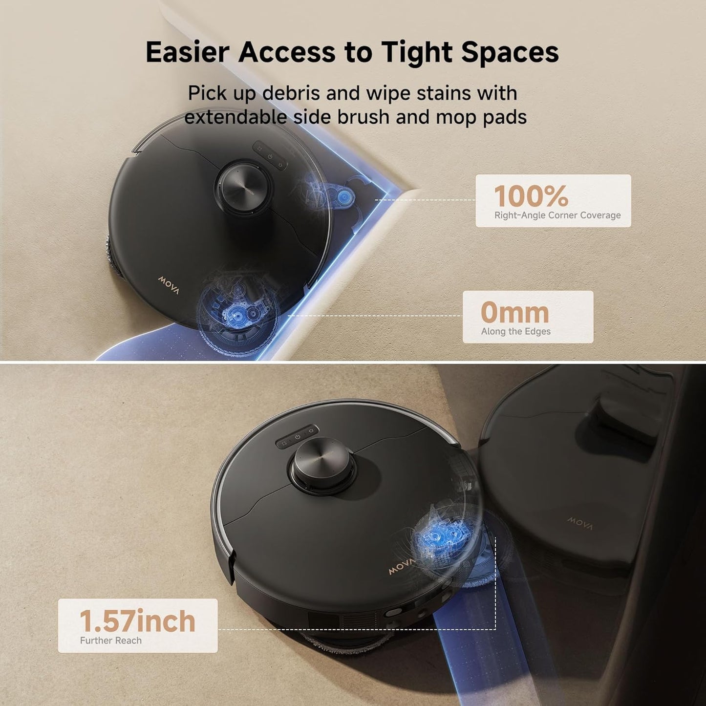 Mova P50 Pro Ultra Robot Vacuum and Mop, 19,000Pa Suction with Anti-Tangle Brush, Removable &