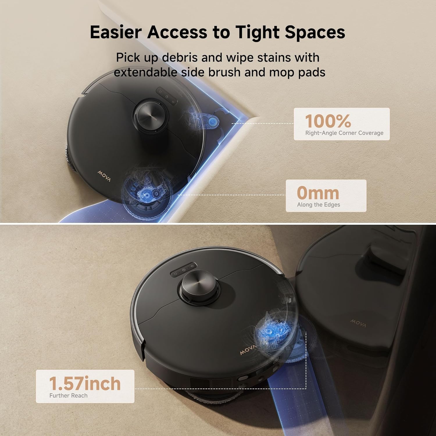 Mova P50 Pro Ultra Robot Vacuum and Mop, 19,000Pa Suction with Anti-Tangle Brush, Removable &