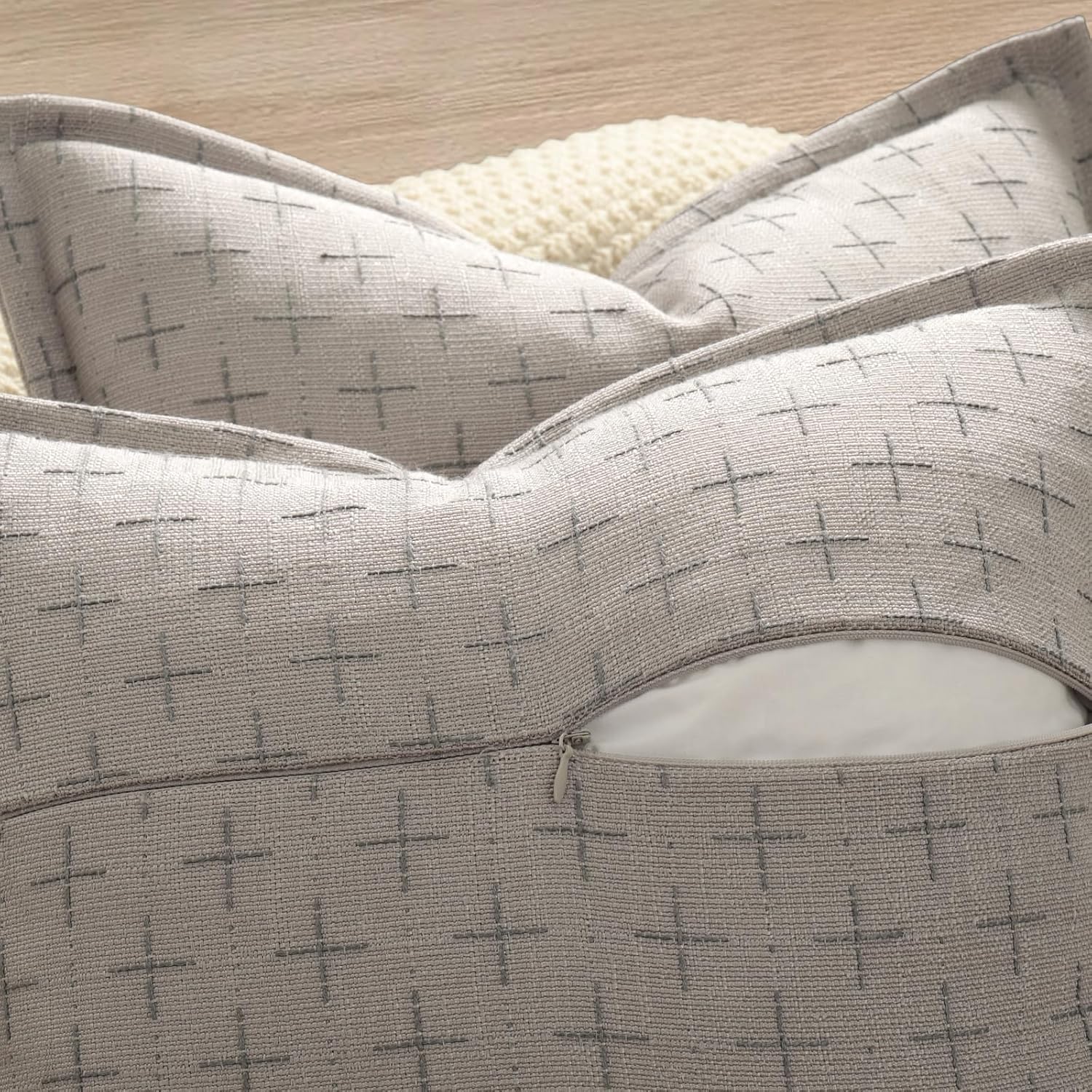 ZWJD Pillow Covers 20x20 Set of 2 Soft Polyester Textured Pillow Covers with Stylish Flange Edge