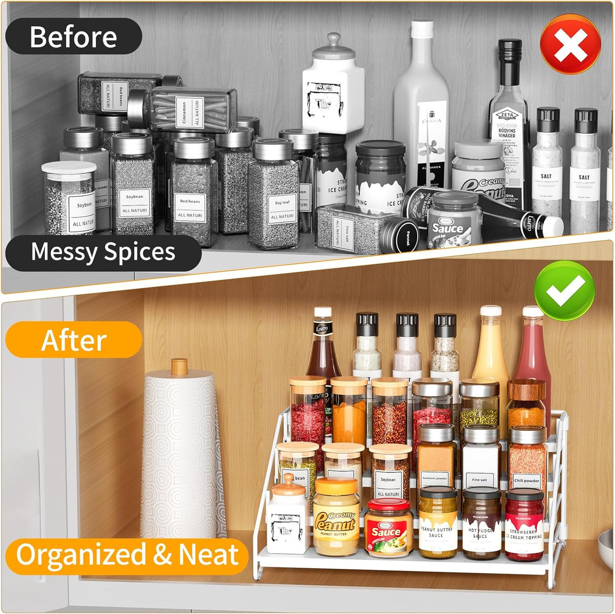 RCHYFEED Spice Rack Organizer for Cabinet, 4 Tier Spice Organization for Cabinet Depth