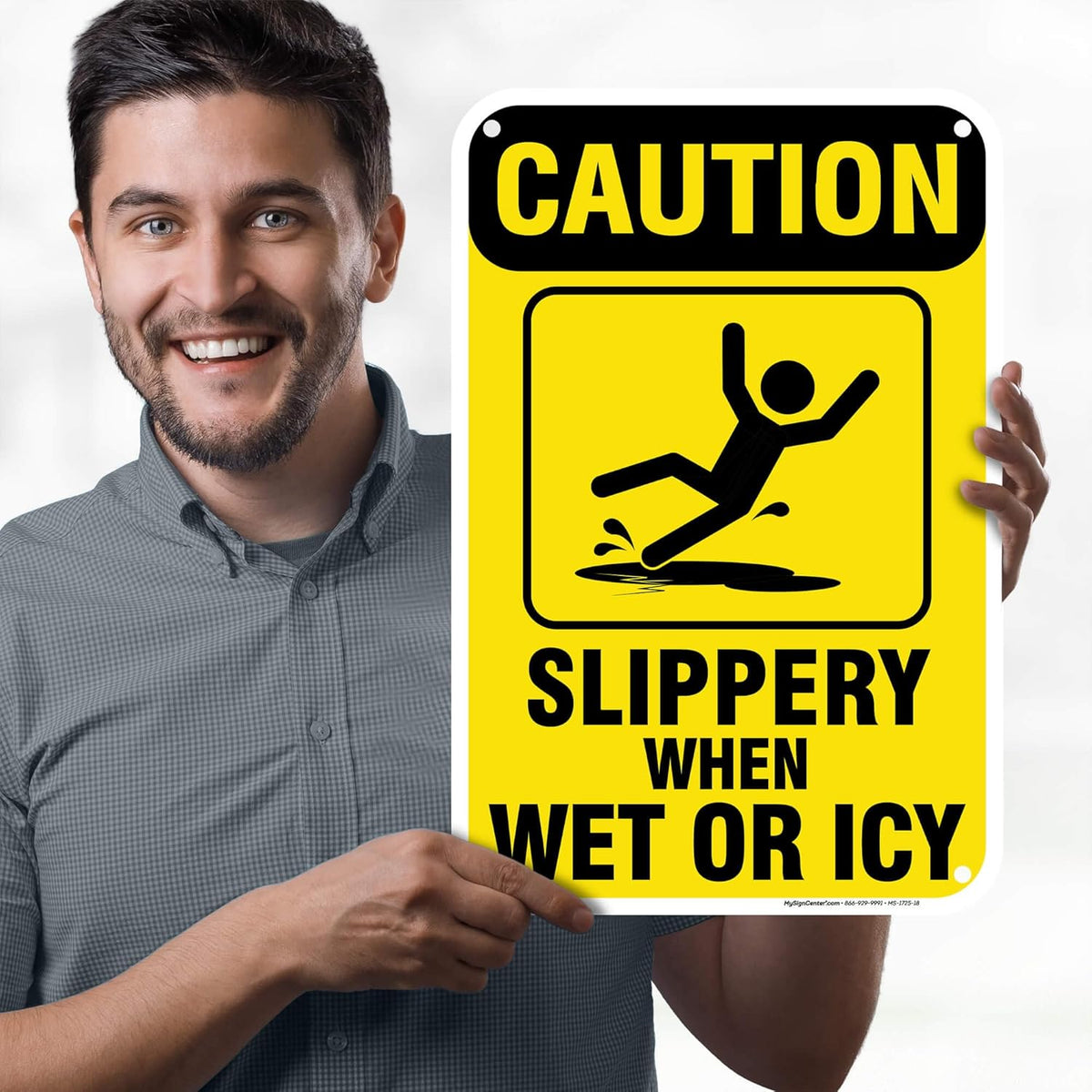 Caution Slippery When Wet Sign or ICY Sign, 12"x18" Polyethylene, Indoor/Outdoor Use, USA MADE By