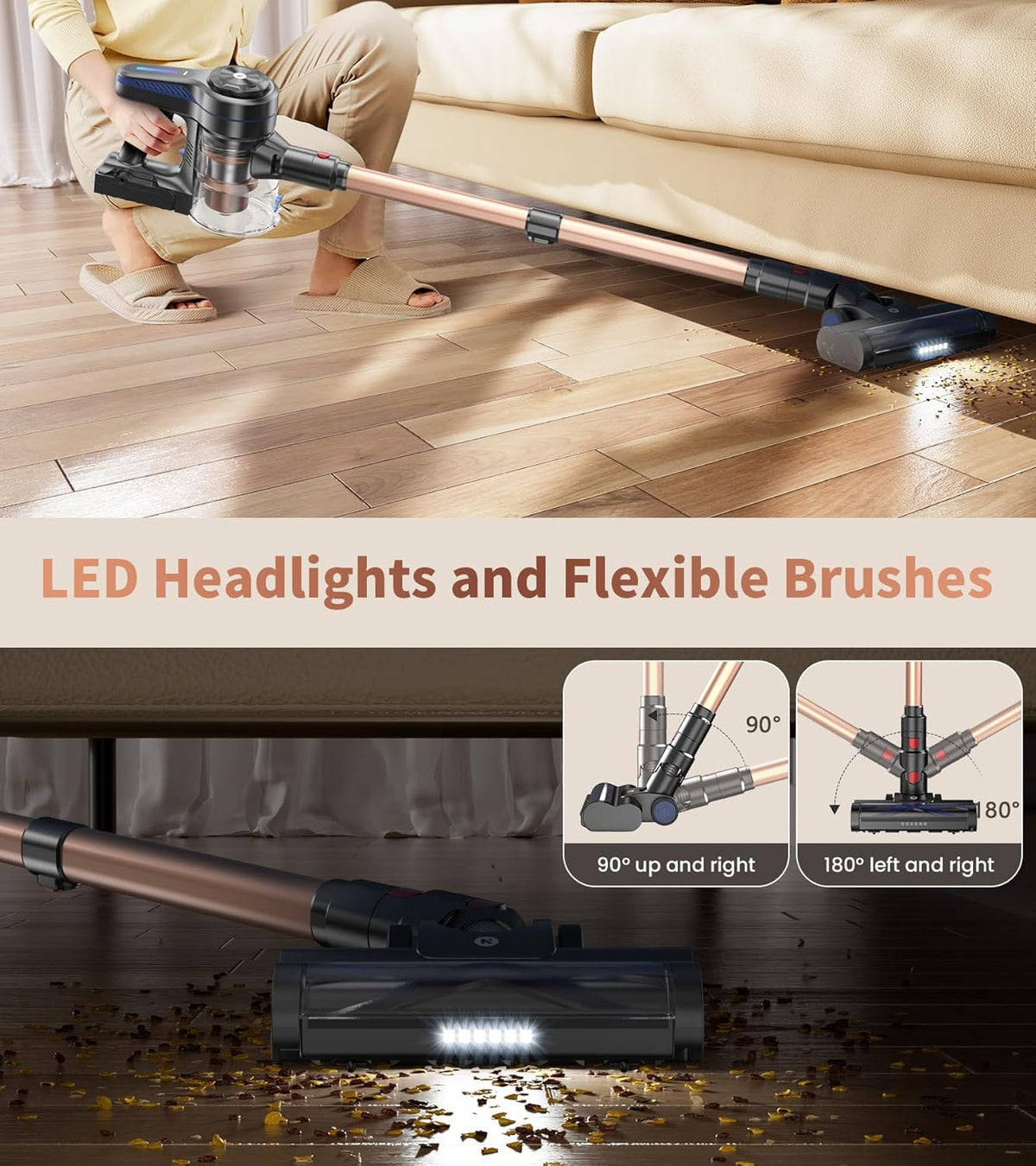 NADALY Cordless Vacuum Cleaner, Powerful Stick Vacuum with 45min Runtime, Anti-Tangle Vacuum
