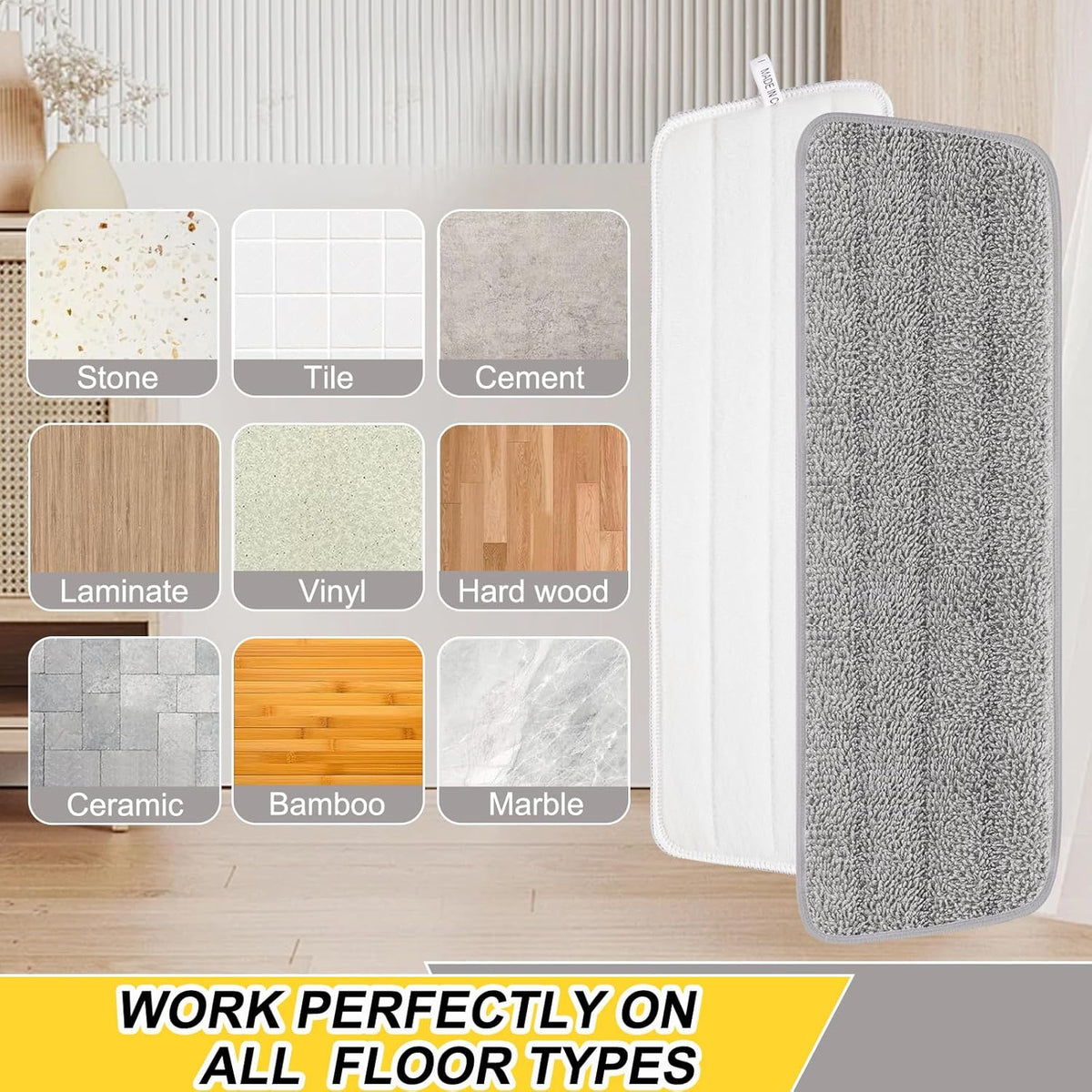 16.5 inch Reusable Mop Pads Microfiber Spray Mop Replacement Heads for Wet/Dry Mops Compatible with