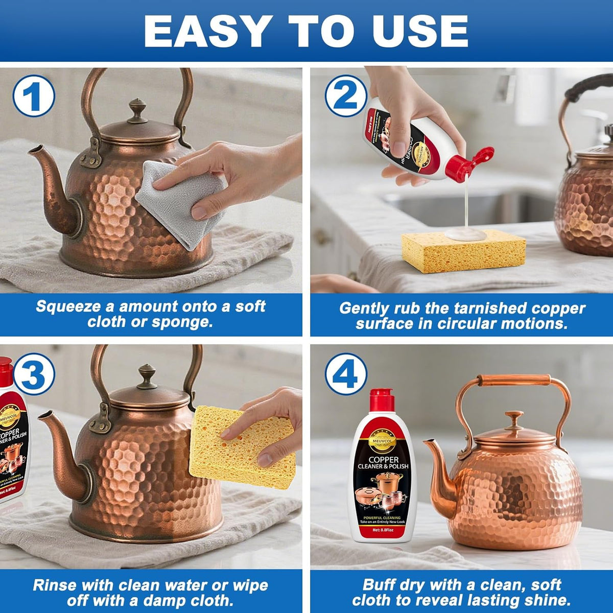 Copper & Brass Cleaner and Polish – 17.6 Oz Gentle Copper Polishing Cream for Pots, Pans, Sinks