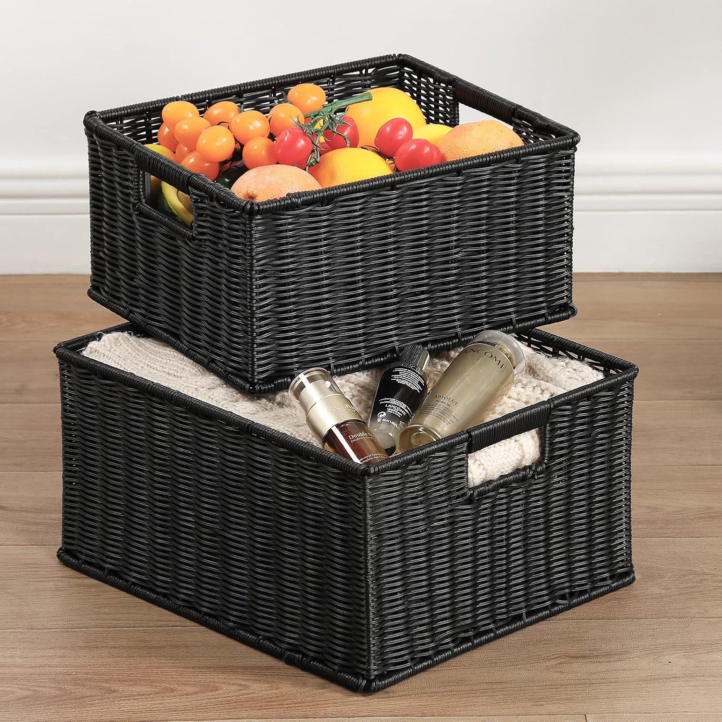 HOONEX Large Wicker Baskets for Storage, Plastic Baskets for Organizing with Dual Handles, Woven