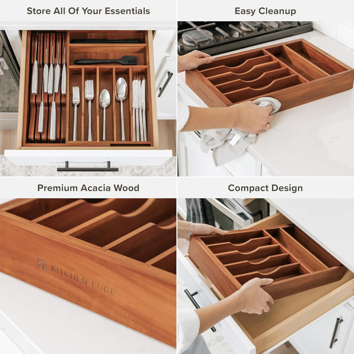 KitchenEdge Premium Silverware, Flatware and Utensil Organizer for Kitchen Drawers, Food-Safe