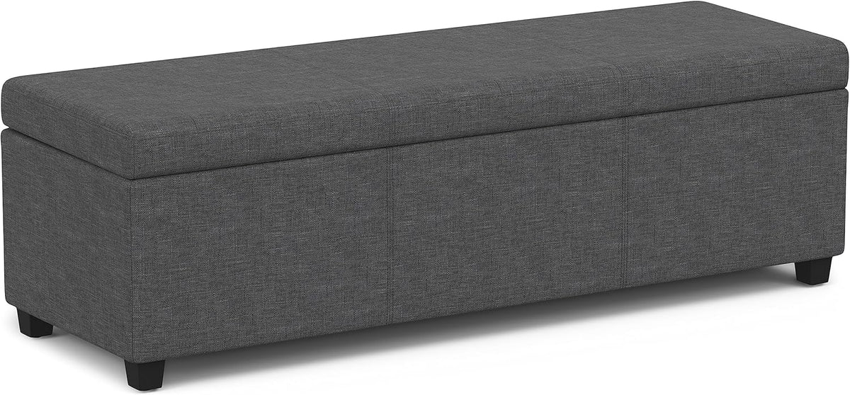 SIMPLIHOME Avalon 54 inch Wide Contemporary Rectangle Extra Large Storage Ottoman Bench in Slate