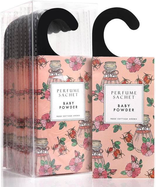 ROSE COTTAGE Large 12 Packs Baby Powder Hanging Closet Air Freshener Scented Sachets Long Lasting