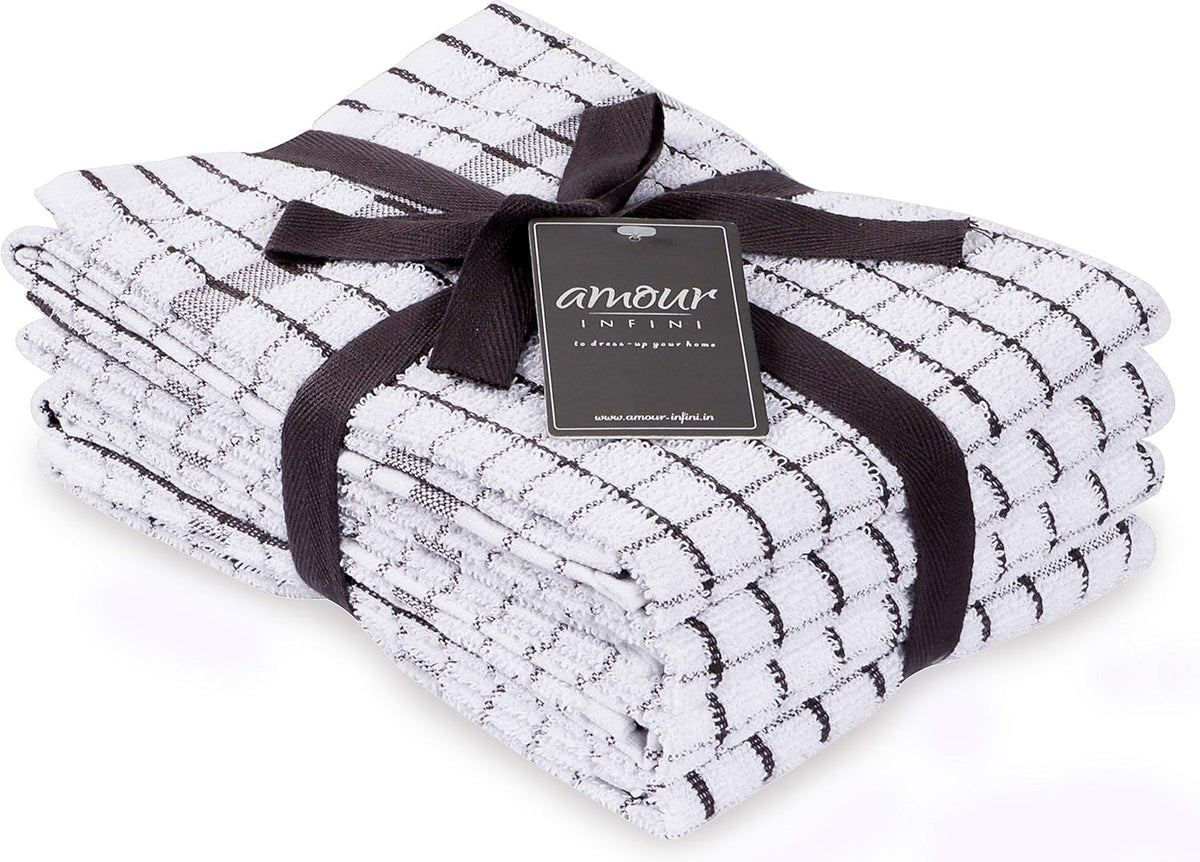 AMOUR INFINI Kitchen Towels Set of 4 - Highly Absorbent, Super Soft Terry Cotton 20x28 Inch Dish