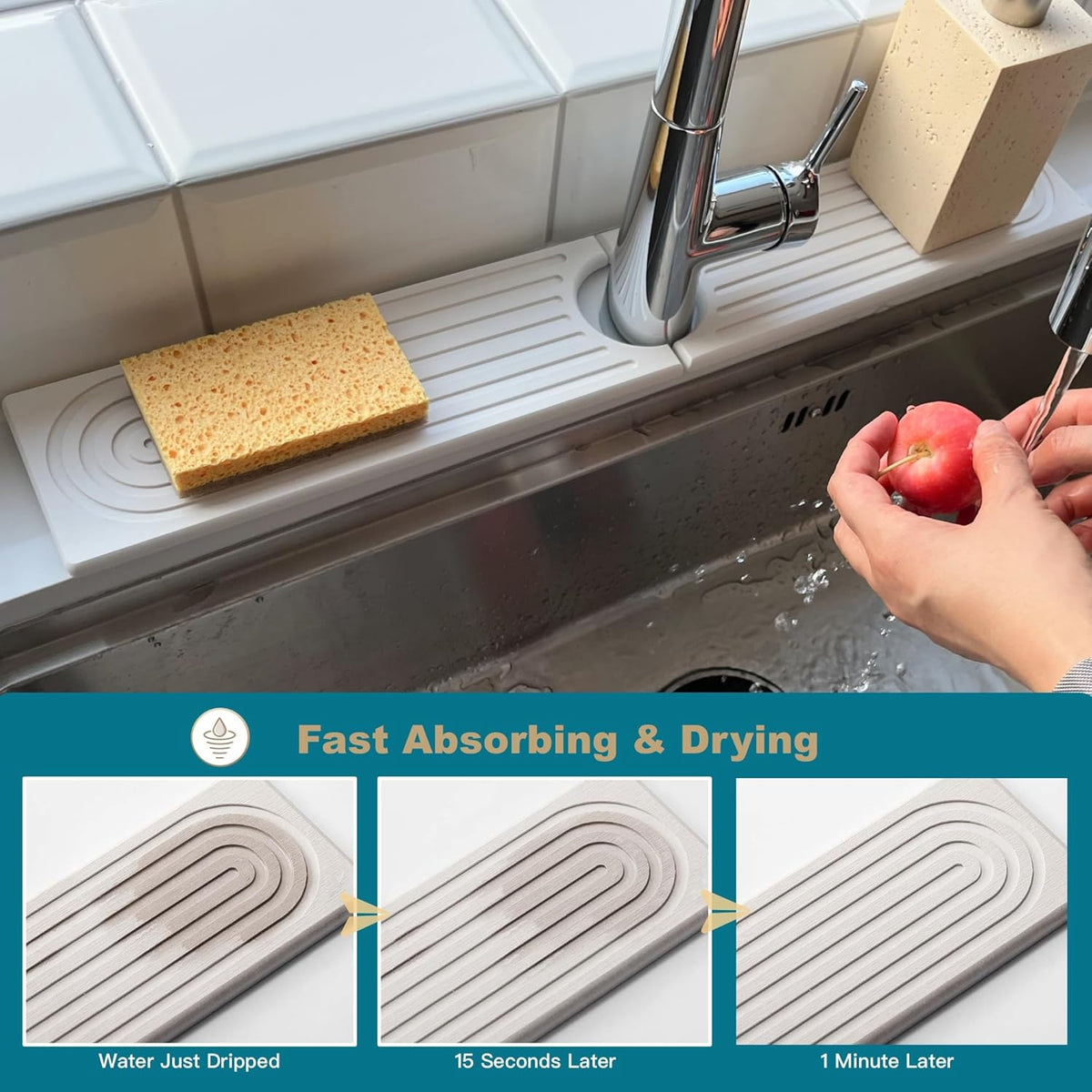 Faucet Mat for Kitchen Sink, Stone Drying Mat for Kitchen Counter, Stone Mat Bathroom, Kitchen Mat