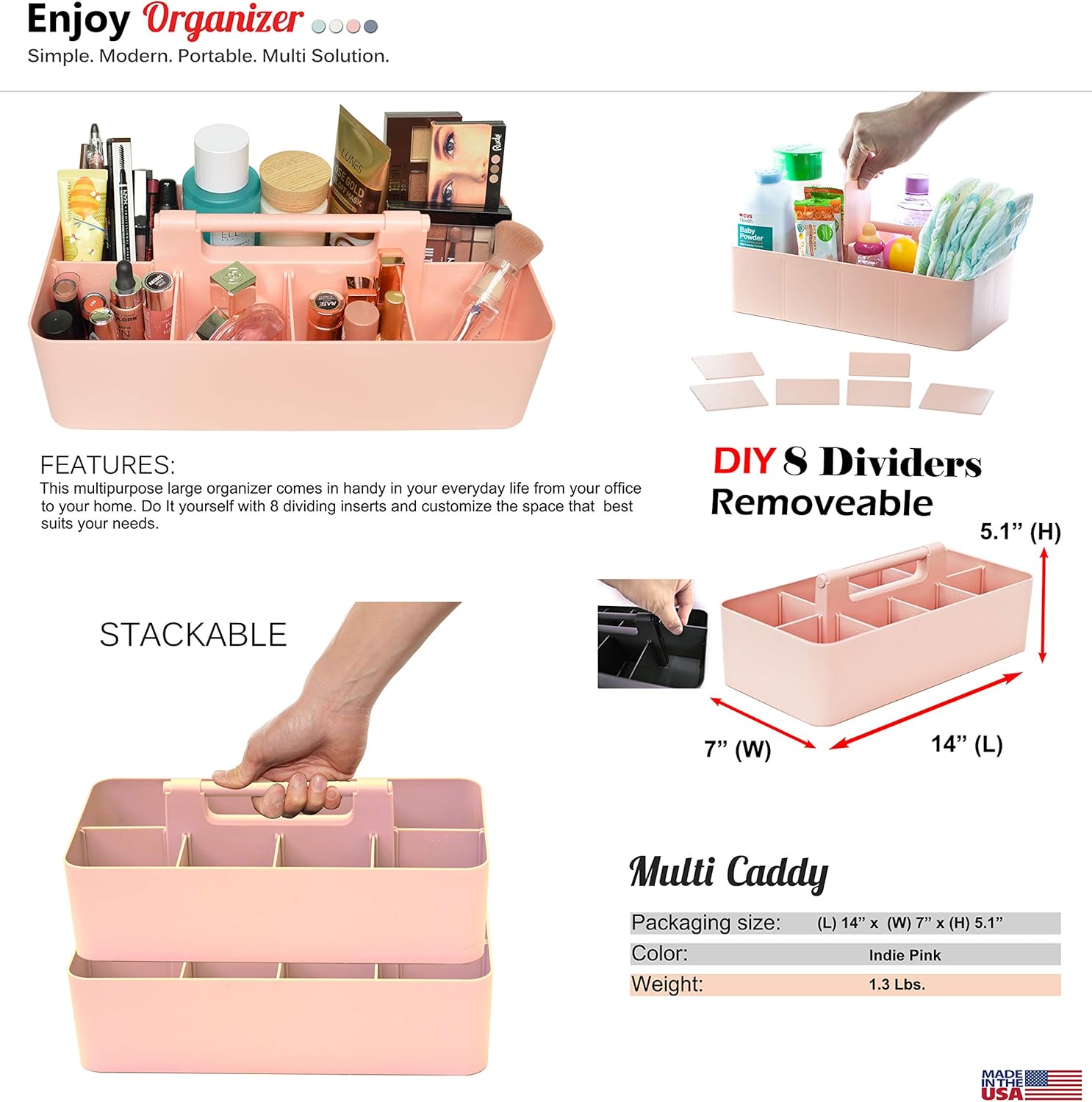 2 PACK - Portable DIY 8 Dividers Durable Plastic Organizer Tote Tool Home Office School Toy Arts