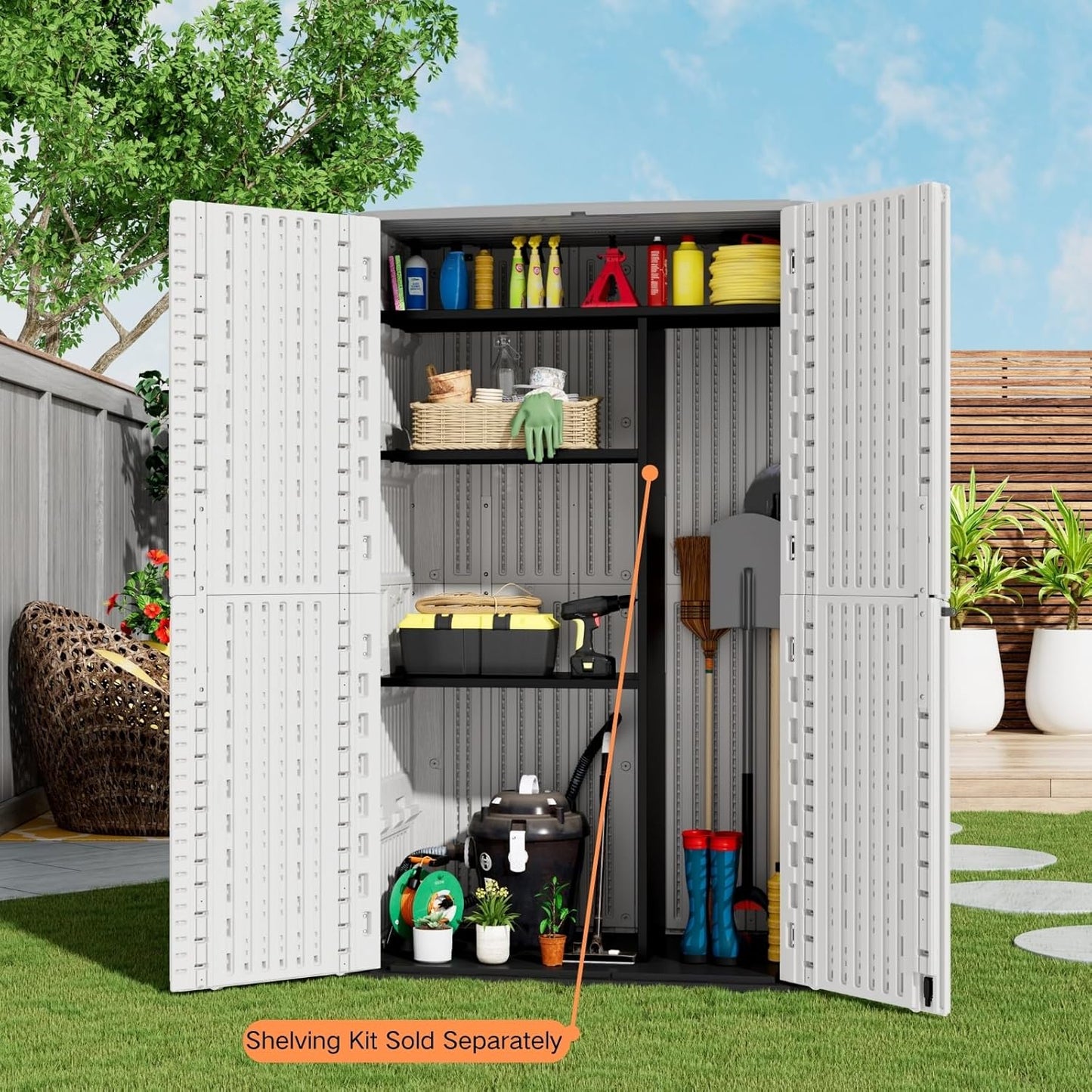 ZZM Resin Outdoor Storage Shed, 67 Cu.ft Vertical Resin Tool 4x6 FT Cabinet w/o Shelf for Garden