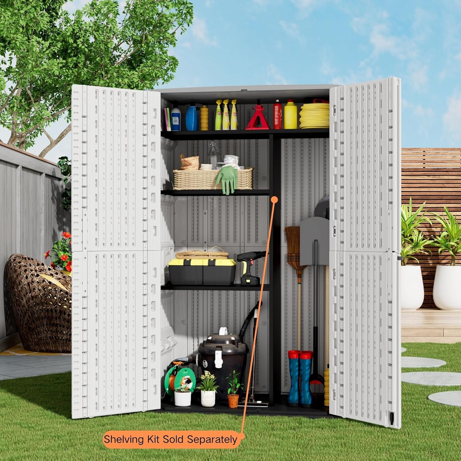 ZZM Resin Outdoor Storage Shed, 67 Cu.ft Vertical Resin Tool 4x6 FT Cabinet w/o Shelf for Garden