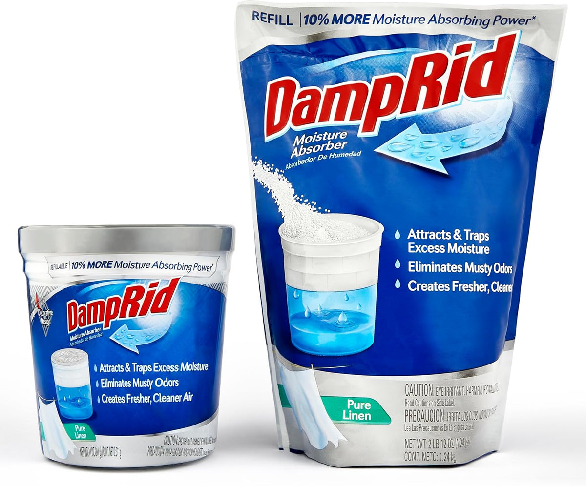 Damp Rid Refillable Moisture Absorber, Includes Single Damp Rid Pure Linen 11oz. Cup & 44oz. Refill