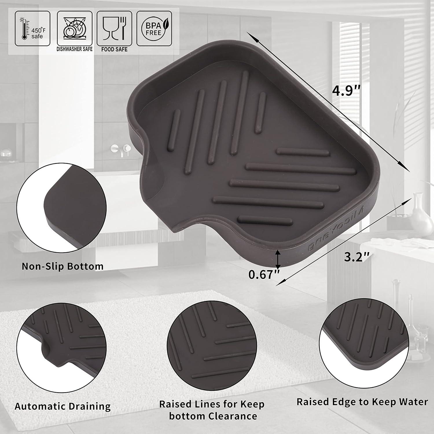 Silicone Bathroom Soap Dishes with Drain Spout-Bathroom and Kitchen Sink Organizer,Sponge