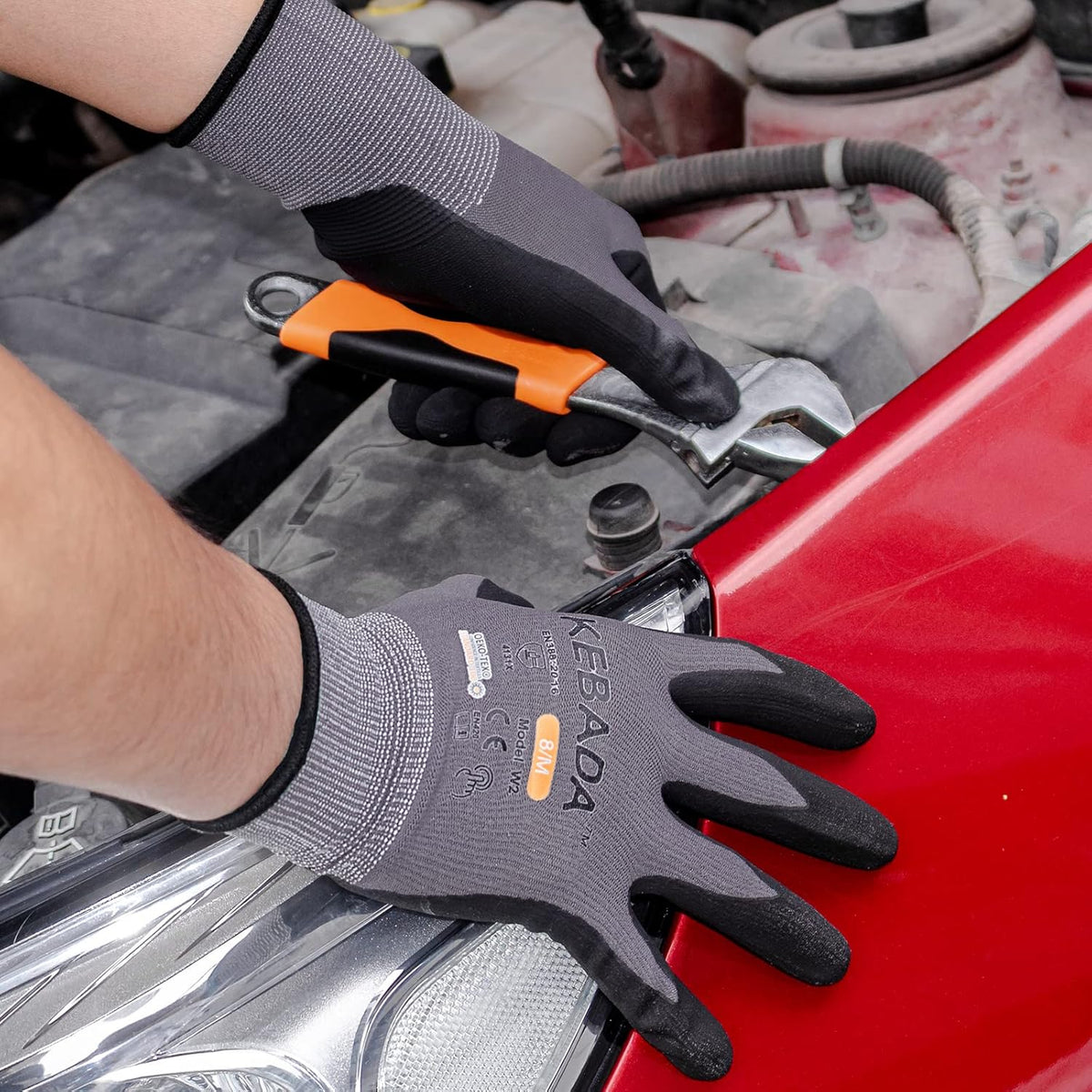 Kebada W2 Work Gloves for Men and Women, Nitrile Coated Working Gloves for Gardening, Construction