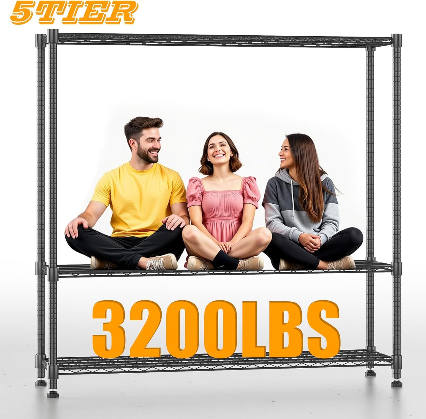 Himimi Storage Shelves with Wheels, 5-Tier Heavy Duty Steel Wire Rack Storage Shelving, Adjustable