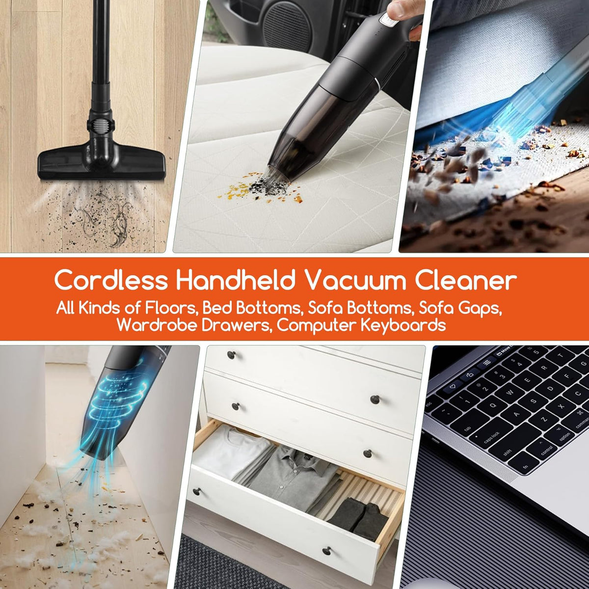 Cordless Stick/Handheld Vacuum Cleaner, 10-17Kpa 2-Level Powerful Suction,Fast Charging-Use