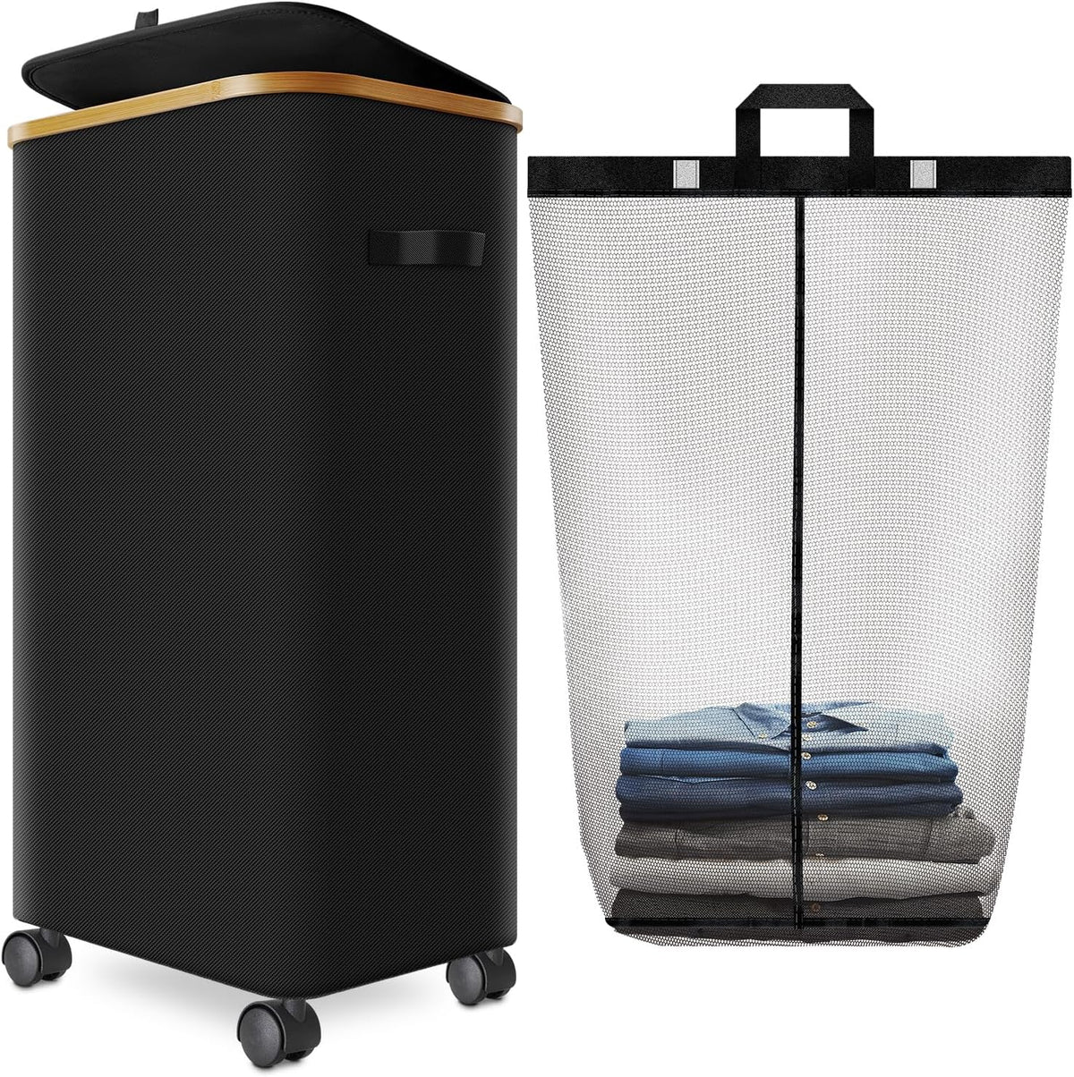Laundry Hamper with Wheels,29 Gal (110L) Laundry Basket with lid Rolling Clothes Hamper Foldable
