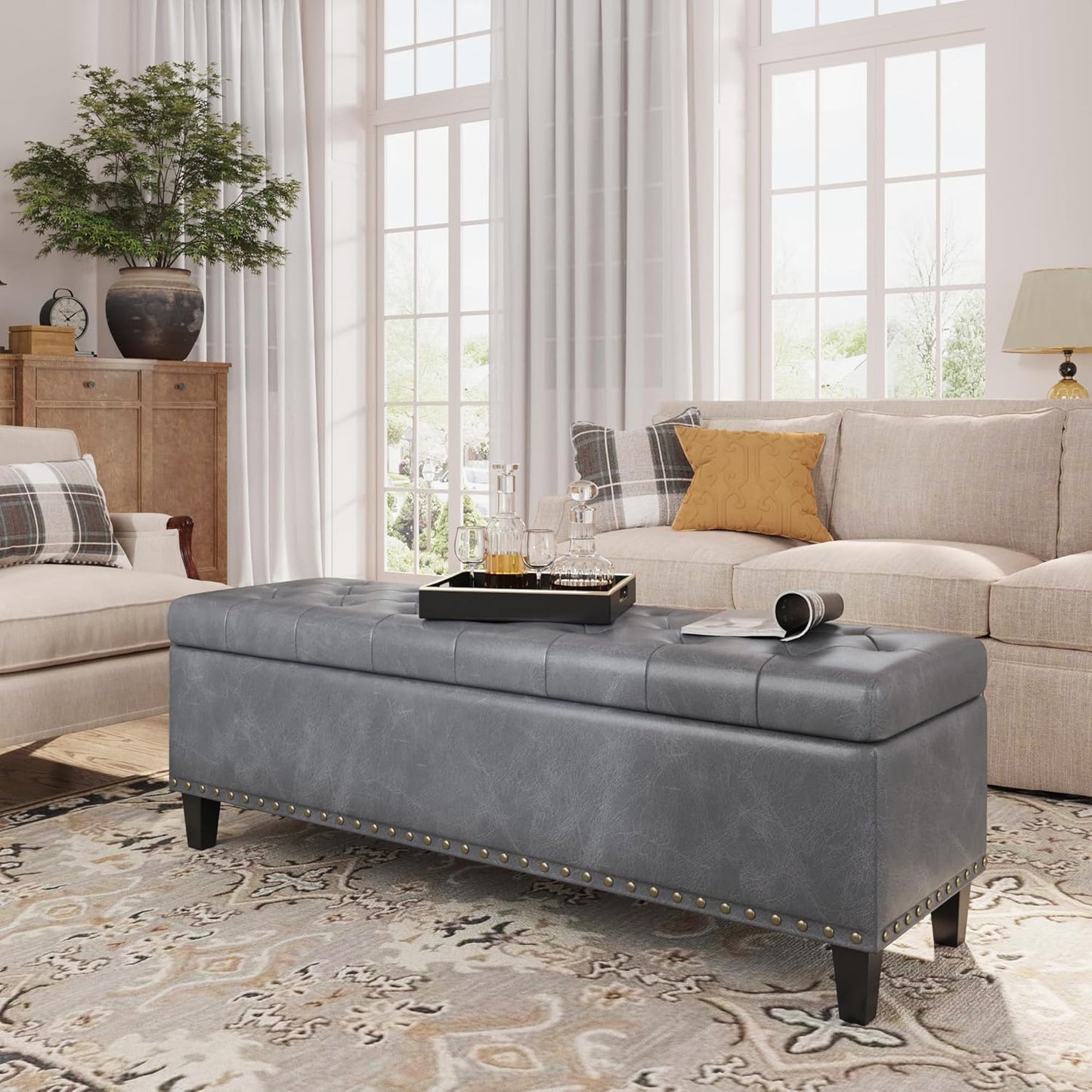 Storage Ottoman Bench, 51-Inch Large Storage Ottoman for Bedroom End of Bed, 30 Gallons Faux