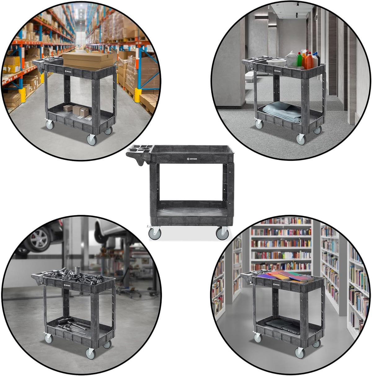 Dryser Utility Cart with Wheels, 40" x 17" Heavy Duty 550 lb. Capacity with Shelves - 2 Tier