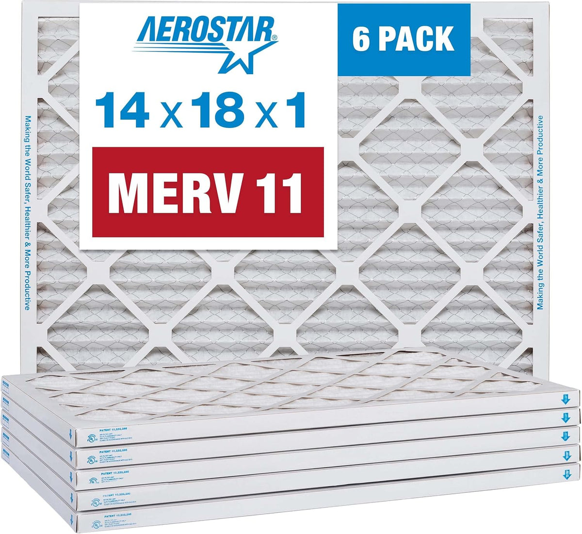 Aerostar 14x18x1 MERV 11-6 Count - Pleated Furnace & Air Conditioner Filters - Removes Dust, Cold &