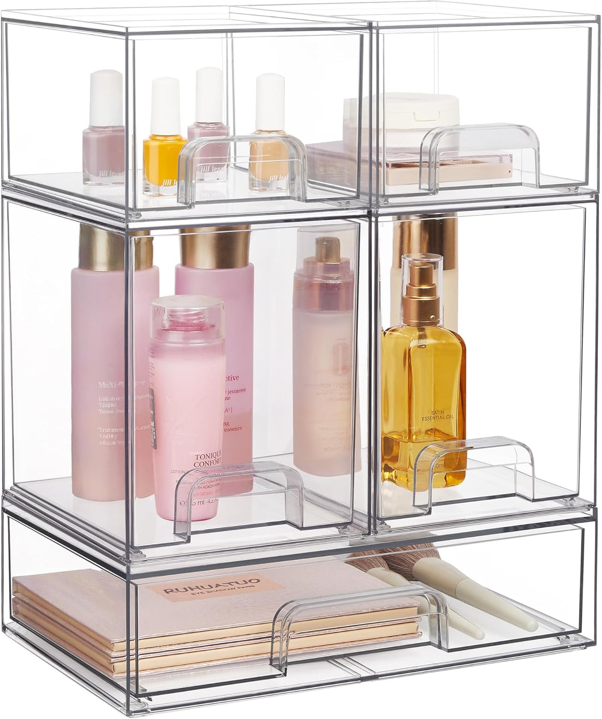 Vtopmart Stackable Storage Drawers Set of 5, Clear Plastic Organizer Bins for Beauty Supplies,Ideal