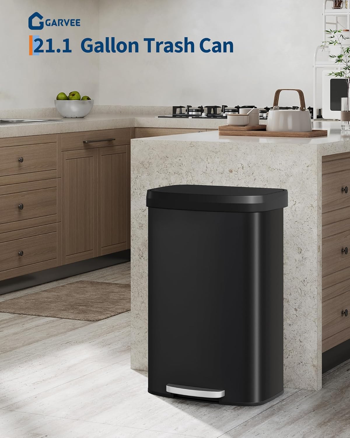 Garvee 21 Gallon / 80 Liter Metal Trash Can with Lid, Large Garbage Can for Kitchen, Rustproof
