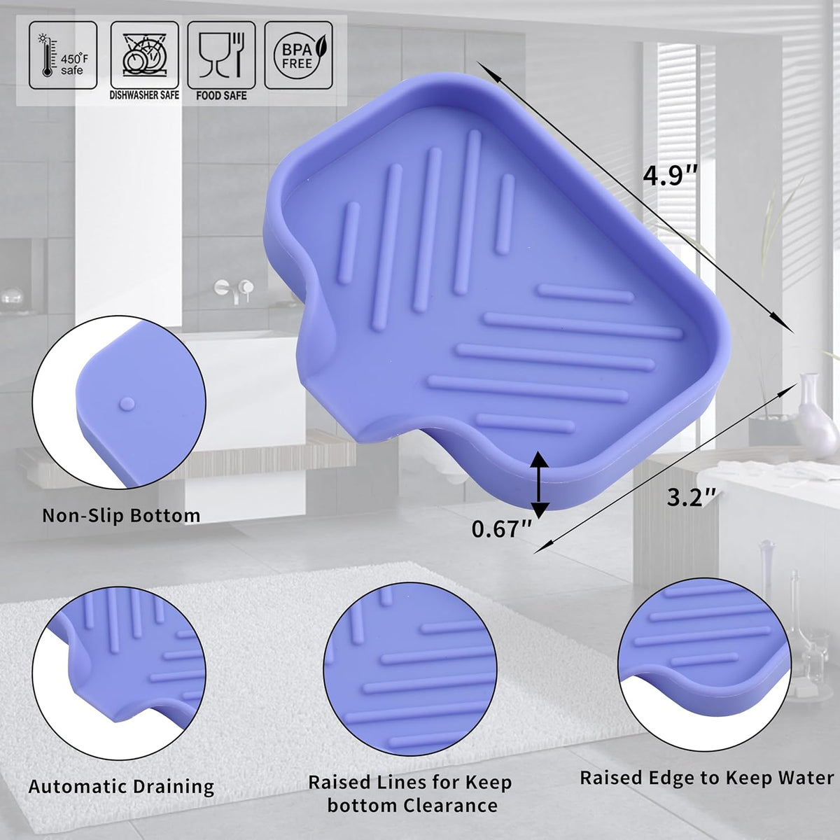 Silicone Bathroom Soap Dishes with Drain Spout-Bathroom and Kitchen Sink Organizer,Sponge
