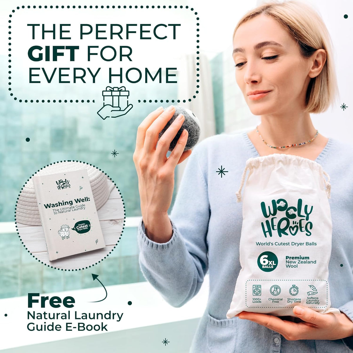 No More Dryer Sheets! Reusable Wool Dryer Balls XL 6-Pack - Reduces Static, Cuts Dry Time, &