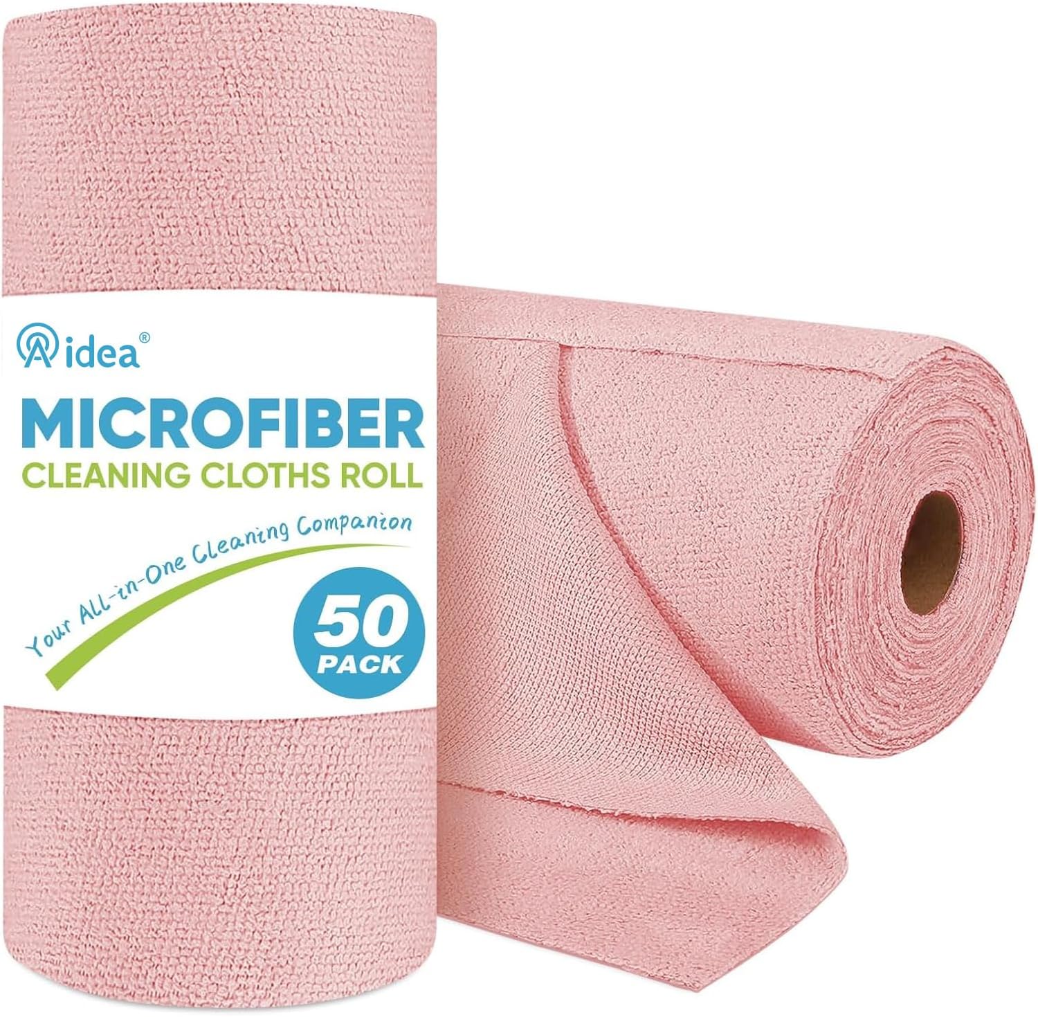 AIDEA Microfiber Cleaning Cloth Roll, 50PK, Tear Away Reusable Paper Towels Pink, Commercial Shop