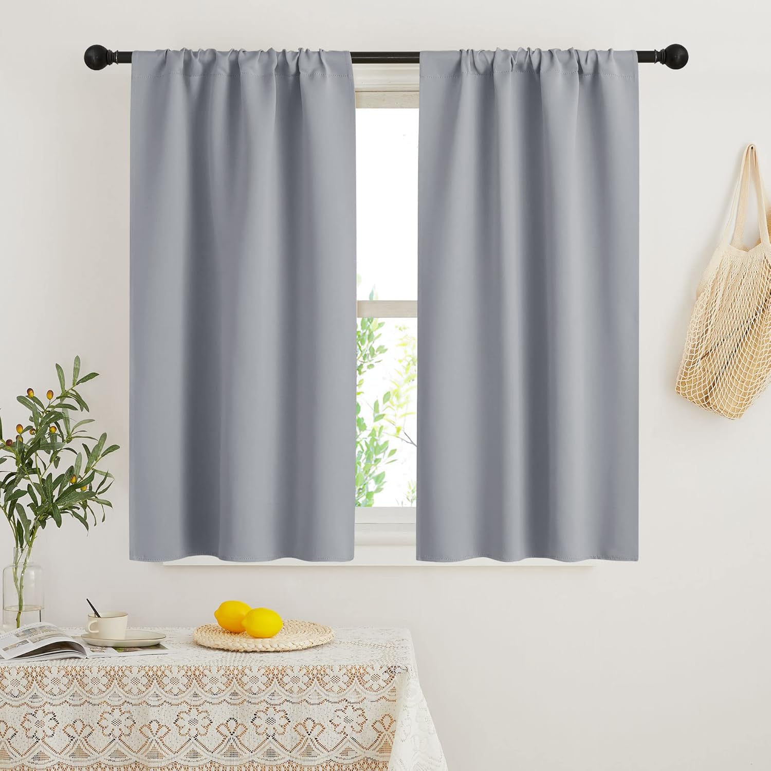 RYB HOME Kitchen Curtains 45 inch Length 2 Panels Set, Privacy Assured Drapes Room Darkening Small