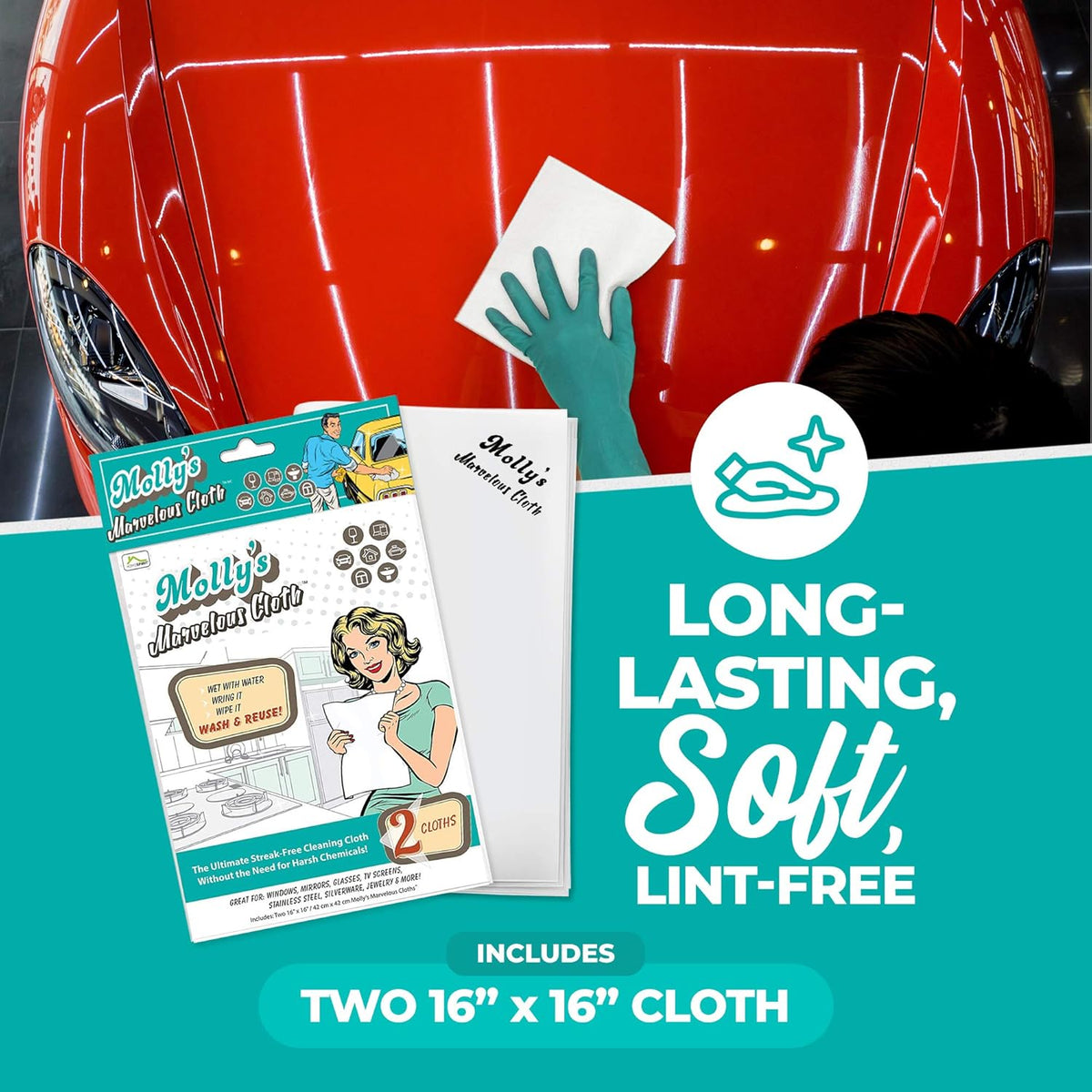 Molly's Marvelous Cloth, Streak-Free, Lint-Free Microfiber Cleaning Cloth, Polishing Cloth for