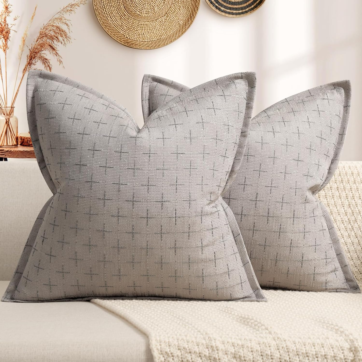 ZWJD Pillow Covers 20x20 Set of 2 Soft Polyester Textured Pillow Covers with Stylish Flange Edge
