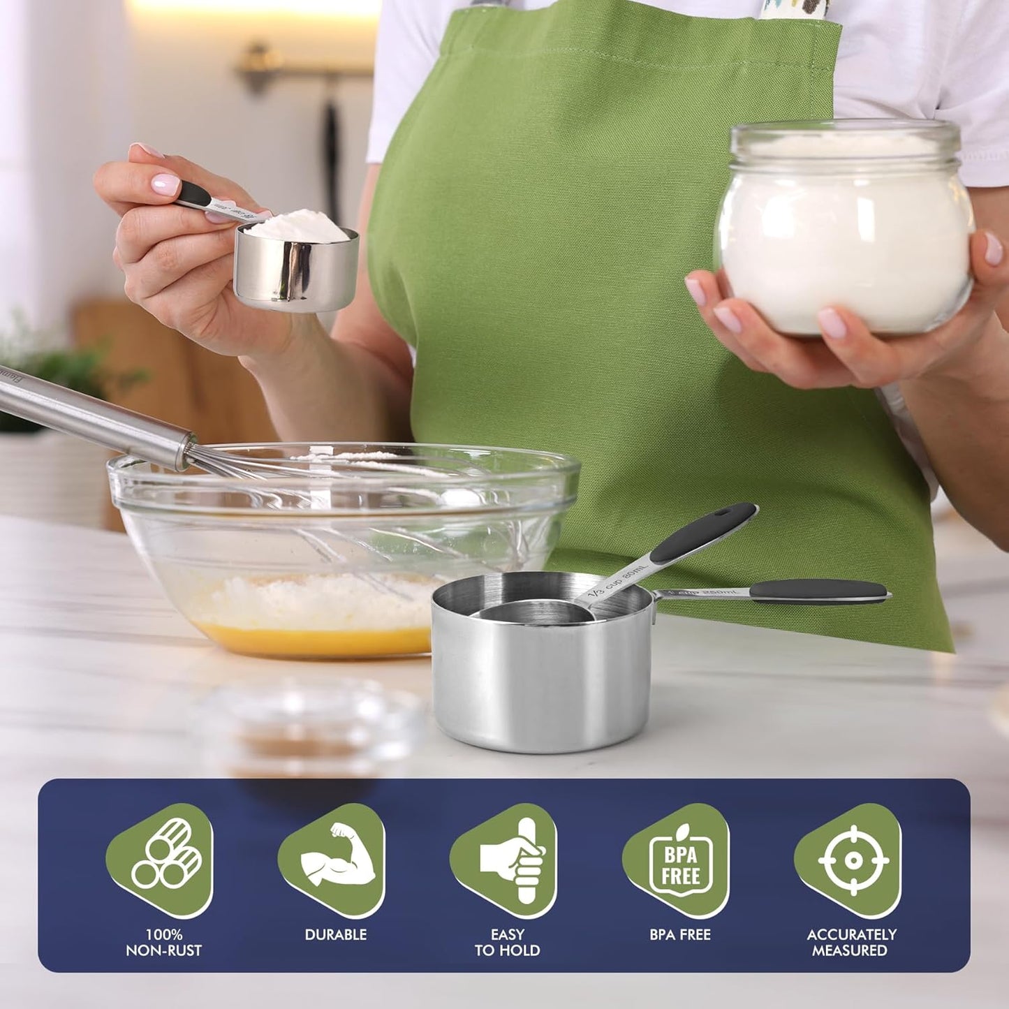 HOTEC 10-PACK Measuring Cups and Spoons Set, Kitchen Gadagets Cooking Baking,Heavy Duty &
