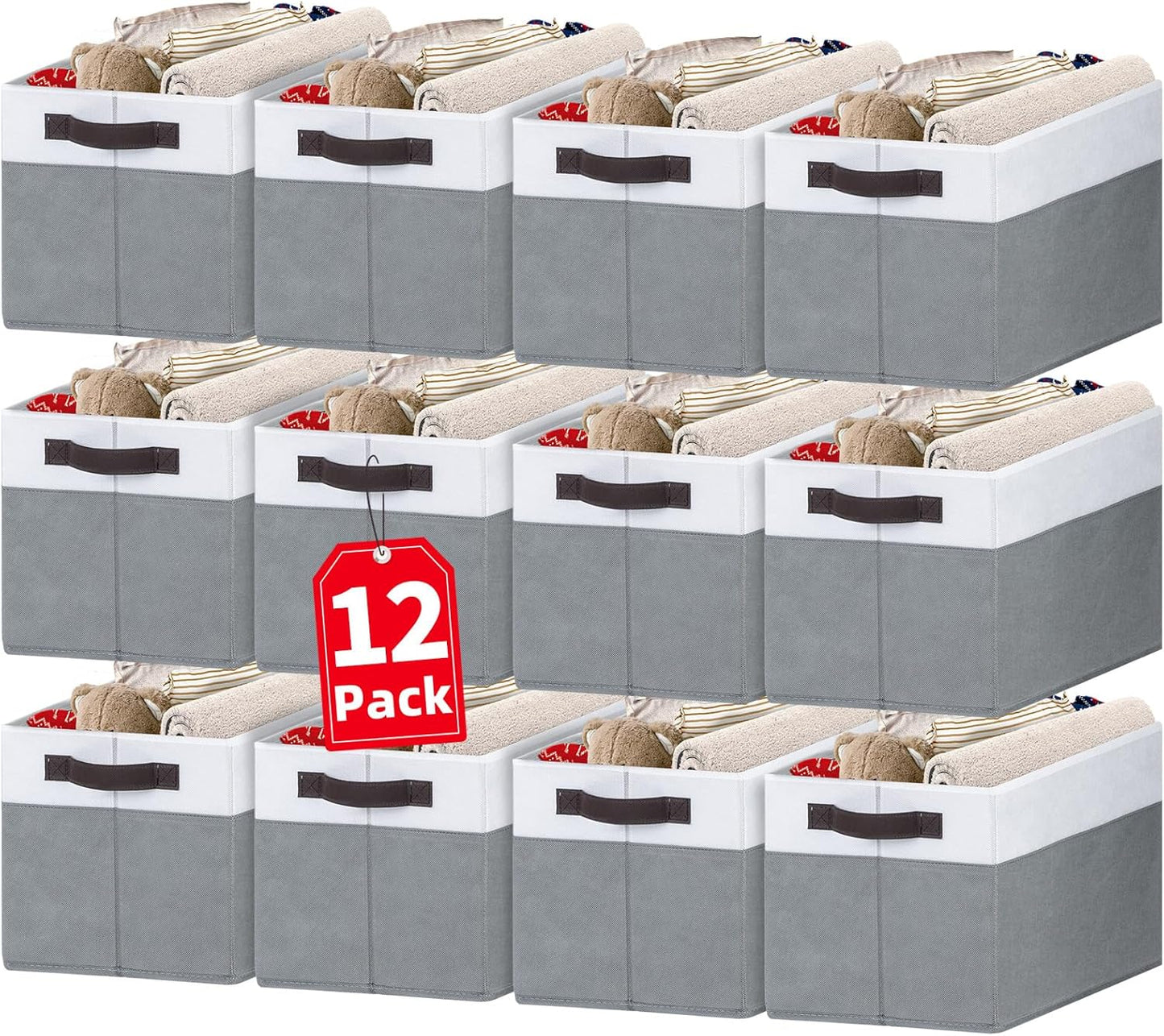Criusia 12 Pack Large Storage Baskets for Shelves | Fabric Closet Organizers and Storage Bins with