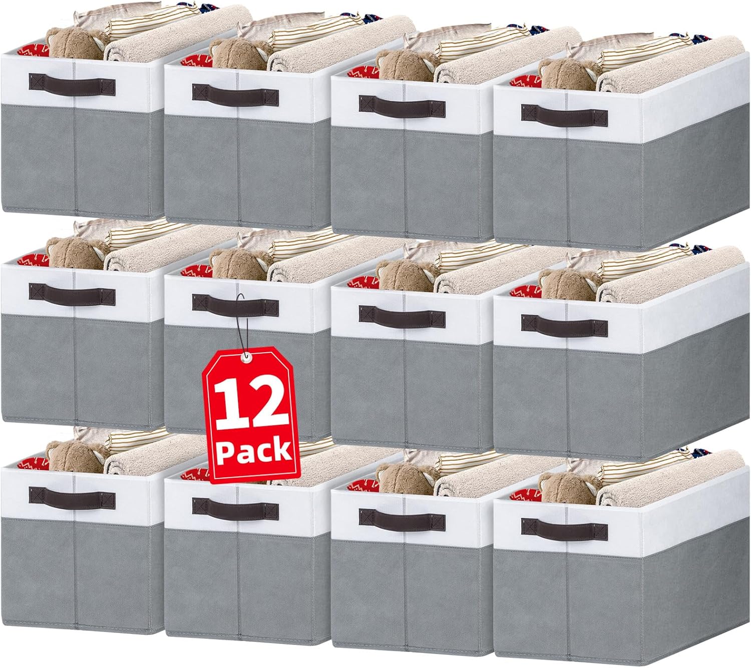 Criusia 12 Pack Large Storage Baskets for Shelves | Fabric Closet Organizers and Storage Bins with
